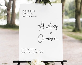 Minimalist Wedding Welcome Sign Template, Modern Wedding Welcome Sign, Printable Welcome Sign Wedding, Corjl Wedding Sign AURORA