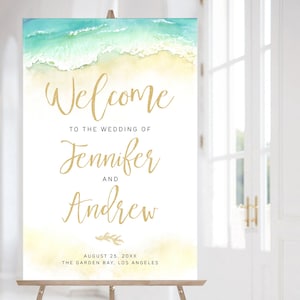 Beach Wedding Welcome Sign Template, Seashore Design Tropical Wedding Welcome Sign, Printable Welcome Sign Wedding, Corjl Wedding Sign Coral