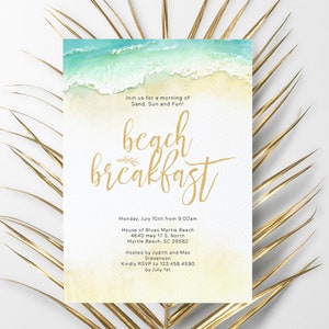Beach Breakfast Invitation Template, Seashore Tropical Wedding Invitation Template, Editable Destination Wedding Invite Corjl CORAL