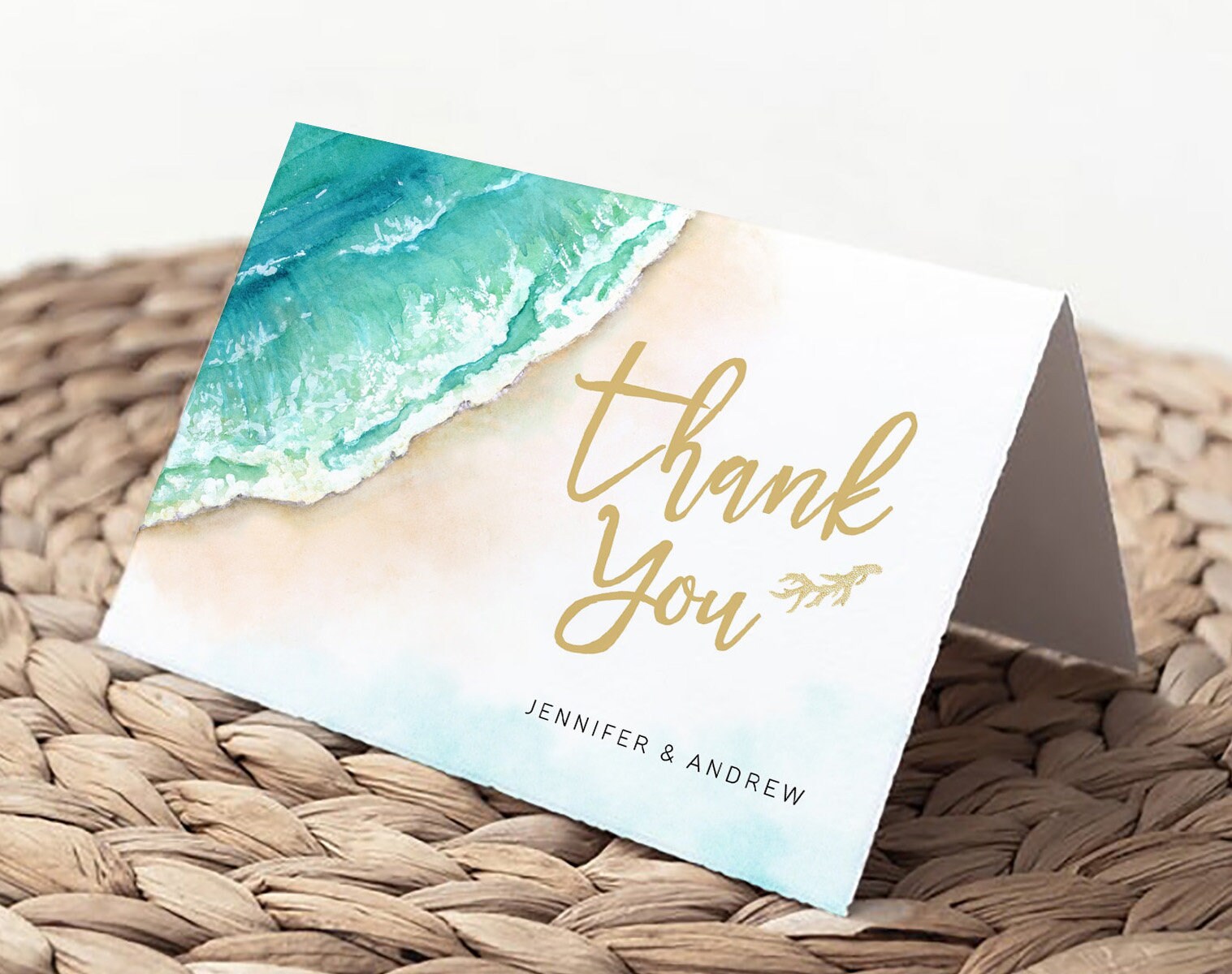 Printable Beach Wedding Thank You Card Template, Editable Flat and ...