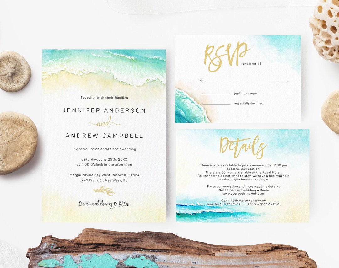 Beach Wedding Invitation Template Suite, Ocean Invitation, Seashore ...