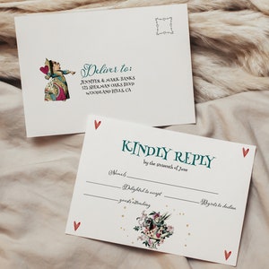 Alice au pays des merveilles Mariage RSVP modèle Icônes de choix de repas, Carte RSVP de carte postale, Carte de réponse modifiable, RsVP Wonderland, Corjl Alice