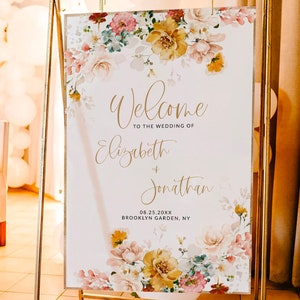 Wildflower Wedding Welcome Sign Template, Boho Wedding Welcome Sign, Printable Floral Welcome Sign Wedding Portrait, DIY Corjl CALLA