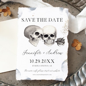 Halloween Save the Date Template, Gothic Engagement card, Skeleton Save the Date, Adults Halloween Save the Date, Corjl Template Morticia