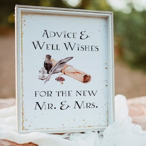 Wizard Themed Advice and Well Wishes For The New Mr. and Mrs. Sign and Card, Magical Advice Card Template, Advice Template Corjl Hermione