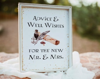 Wizard Themed Advice and Well Wishes For The New Mr. and Mrs. Sign and Card, Zauberhaftes Karte Template, Empfehlungsvorlage Corjl Hermione
