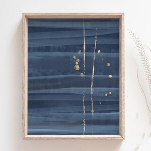 Abstract Art Printable, Watercolor Abstract Geometric Print, Navy Blue and Gold Contemporary Wall Art, Instant Download