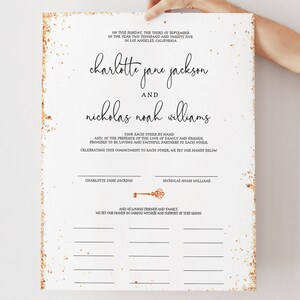 May include: A wedding sign with the names "Charlotte Jane Jackson" and "Nicholas Noah Williams" in elegant script. The sign includes the date, location, and a vow. The border has a gold speckled design.