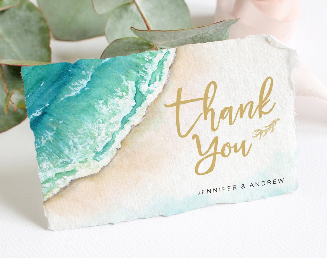 Printable Beach Wedding Thank You Card Template, Editable Flat and ...