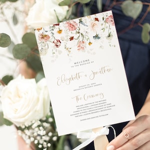 Wildflower Wedding Program Fan Template, Summer Wedding Program, Wildflower Itinerary Fan, Boho Wedding Program, Corjl CALLA