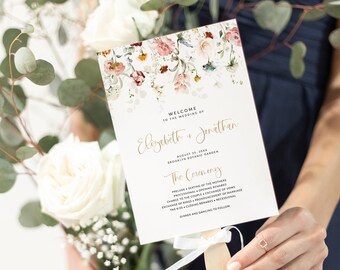 Wildflower Wedding Program Fan Template, Summer Wedding Program, Wildflower Itinerary Fan, Boho Wedding Program, Corjl CALLA