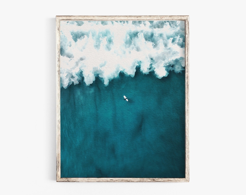 Watercolor Beach Print, Ocean Waves Print, Surfing Print, Nature Print, Watercolor Beach Art Printable, Instant Download image 1