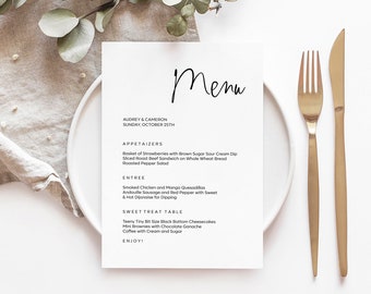 Wedding Menu Template, Modern Wedding Menu, Minimal Wedding Menu Template, Editable 5x7 and 4x9 Wedding Menu Corjl Instant Download AURORA