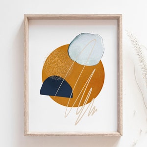 Abstract Art Printable, Watercolor Abstract Geometric Print, Mustard, Navy, Baby Blue and Gold Contemporary Wall Art, Instant Download