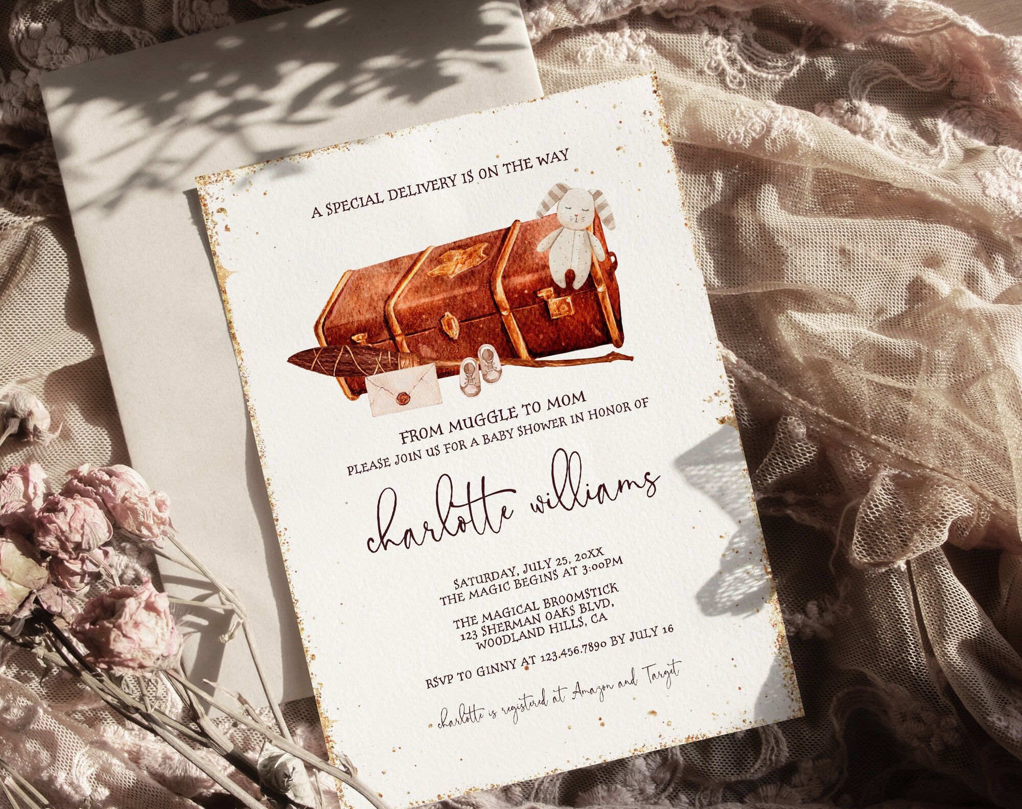 Baby Shower Invitation Wizard Themed Baby Shower Magical Baby Shower Invite Magic School Baby Shower Wizard Shower Corjl