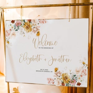 Wildflower Wedding Welcome Sign Template, Boho Wedding Welcome Sign, Printable Floral Welcome Sign Wedding Landscape, DIY Corjl CALLA