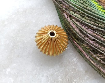 18K Yellow Gold Bead • Handmade Fluted Spacer Bead (13x12mm)