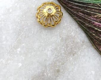 8X12 MM 18k Gold Flower Spacer Bead End Caps, Round Spacer Finding