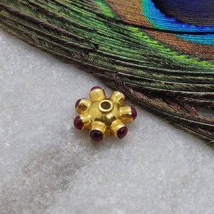18k Solid Yellow Gold Ruby Gemstone Wheel Spacer Bead Finding For Making Jewelry, 5x10mm Gold Ruby Spacer Bead Finding, KC1217