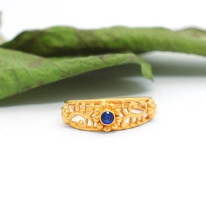 Handmade 18k Solid Gold Wedding Ring Jewelry, 18k Fine Gold Ring, Solid Gold Ring, Gold Flower Design Gold Ring-IN STOCK, KCR1014