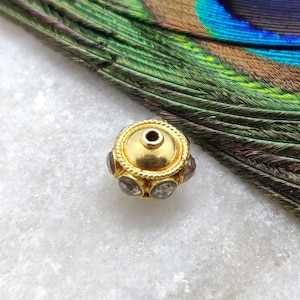 18k Yellow Solid Gold Diamond Spacer Bead Finding, 8mm Gold Diamond Round Spacer Bead Finding, For Making DIY Jewelry, KC1229