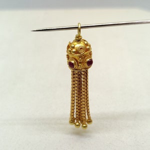 Pendentif à pampilles en or massif 18 carats, pierre de couleur rubis, style vintage (10 x 8 mm)