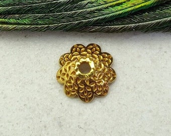 18K Solid Gold Floral Bead Cap, Jewelry Charm Finding (7x3 MM)