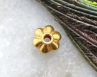 18k Solid Gold Flower Spacer Bead (7x5MM), Round Spacer Finding