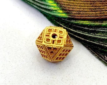 Cuentas espaciadoras de oro amarillo de 18k, búsqueda de joyería de cuentas de oro amarillo de 9 mm, encanto de búsqueda de oro sólido / búsqueda de cuentas de joyería DIY / KC1432