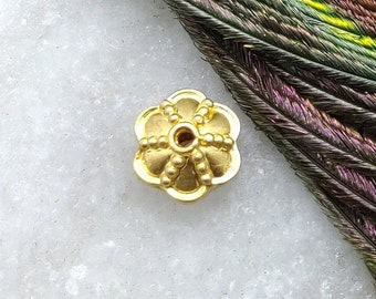 5X8 MM Handmade Textured 18k Gold Flower Spacer Bead