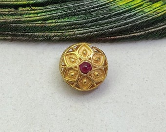 18k Yellow Gold Rondelle Bead with Hydro Red Gemstone, 9x7mm