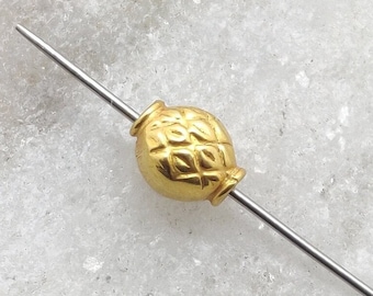 18K Yellow Gold Textured Oval Bead, 5x6MM Gold Spacer