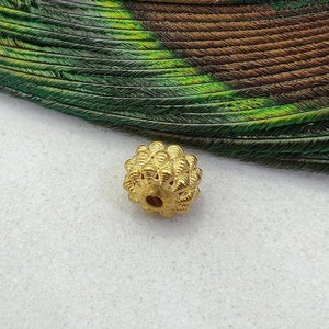 18k Gold Designer Carved Beads Finding, Unique Design Fine Solid Gold Bead Finding, Beads For Making Jewelry, 6X7mm Gold Beads, KC1456