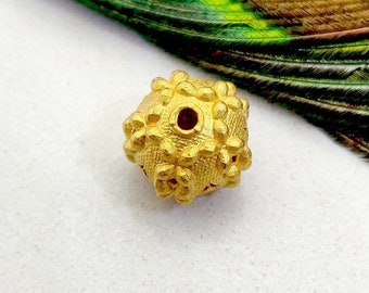 18k Yellow Gold Floral Spacer Bead, Jewelry Making (11mm)