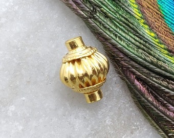 18k Yellow Gold Lantern Bead | Handmade Fluted Spacer (13x10mm)