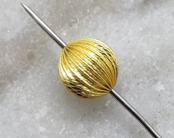 11x10mm Corrugated 18k Gold Beads, Round Spacer Finding