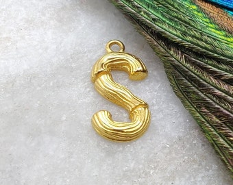 18k Gold S Initial Letter Pendant For Necklace | Handmade S Alphabet Pendant in 18K Yellow Gold | Fine Gold Pendant | KC1499