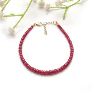 Natural Ruby Beads Bracelet | Faceted Gemstone Beaded Jewelry | Handmade Ruby Bracelet for Men & Women | July Birthstone Unisex Jewelry
