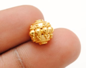 18k Yellow Gold Textured Drum Bead Spacer, 9.5mm