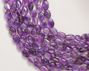 Natural Amethyst Oval Beads, Polished Purple Gemstone 15" Strand For Necklace