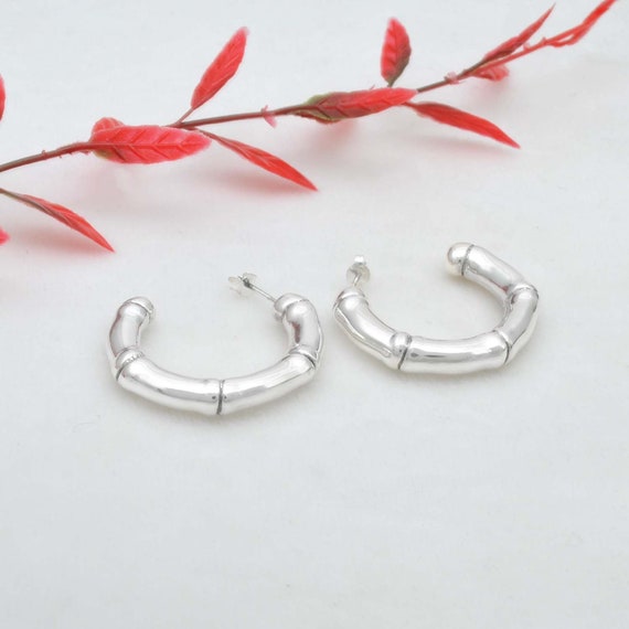 アクセサリー Sterling Silver Bamboo Pierced Earrings Sterling Silver Bamboo Hoop Earrings – PJ