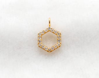 14K Solid Gold Diamond Hexagon Charm Pendant