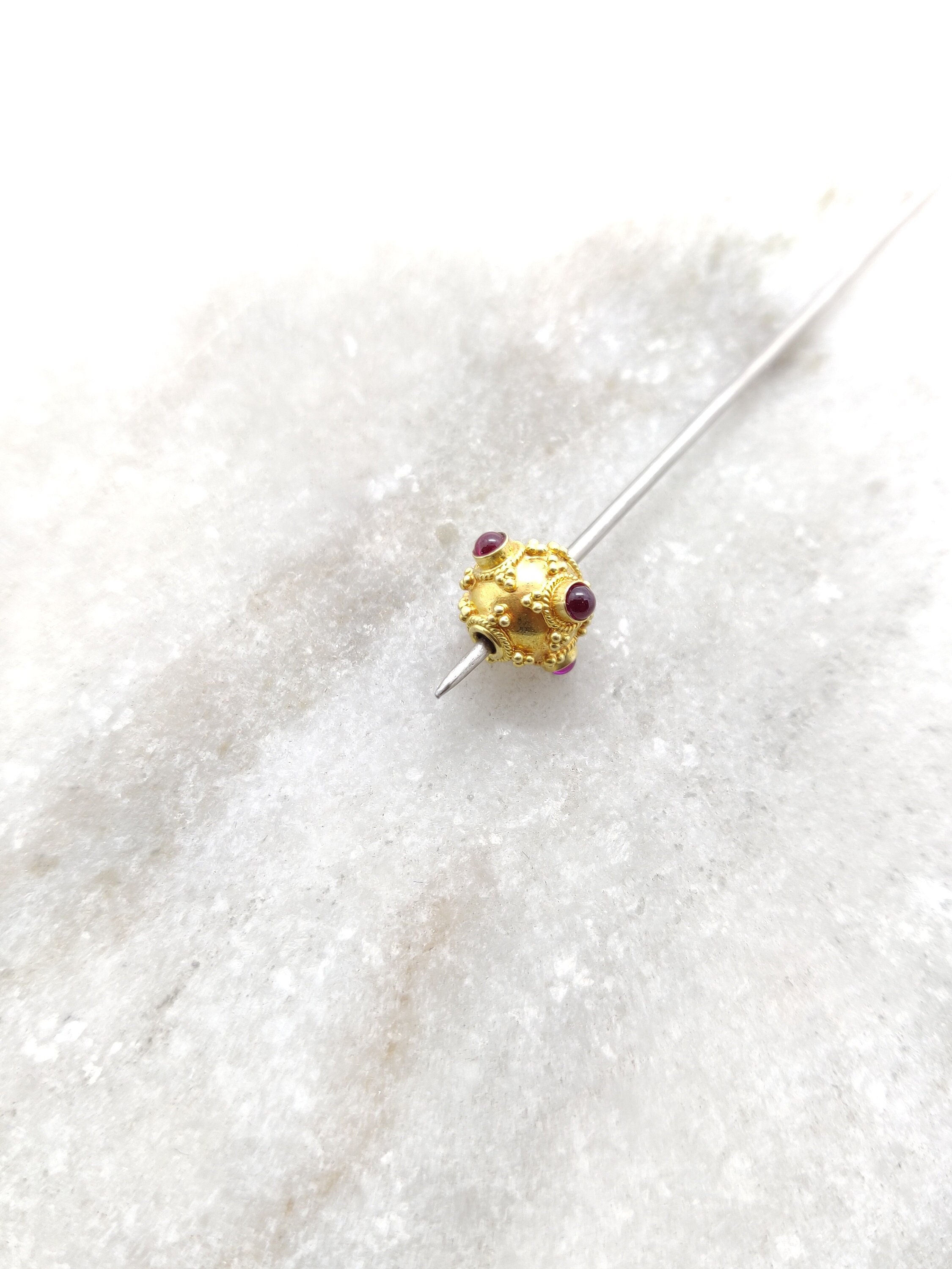 18k Solid Gold Ruby Round Bead 7.5 MM 18k Vintage Gold Charm Etsy