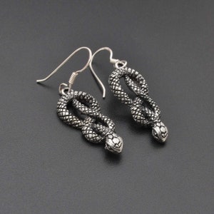 Silver Snake Earrings | 925 Sterling Silver Snake Dangle Earrings, Snake Hook Earrings, Serpent Earrings, Gift For Her Mom