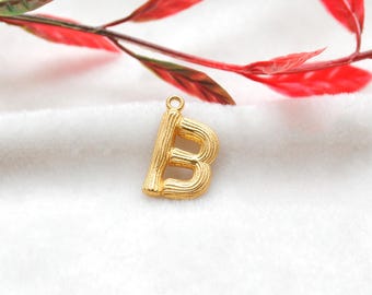 Colgante con inicial B en oro amarillo de 18 quilates, delicado collar con letra en oro macizo personalizado.