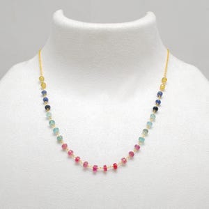 Natural Multi Sapphire Gemstone Beads Necklace, Handmade Sapphire Rondelle Necklace, Gift For Women