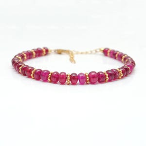Natural Ruby Rondelle Beaded Bracelet | Gold Plated Sterling Silver Bracelet | Natural Ruby Gemstone Jewelry | Handmade Beaded Bracelet Gift