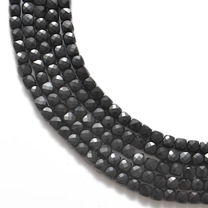 4mm Black Onyx Cube Beads, Natural Faceted Black Onyx Gemstone 12.5” Strand, DIY Jewelry Making Supplies