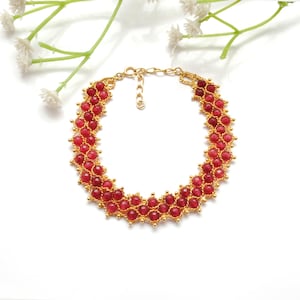 Pulsera de cuentas de rubí hidro en plata de ley 925 de 8,5 pulgadas