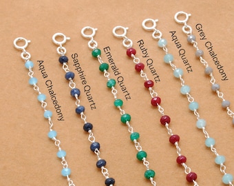 Sapphire Quarz Perlen Armband Halskette, Rosenkranz Kette Multi Quarz Edelstein Perlen Halskette Armband, handgemachte Frauen Silber Schmuck